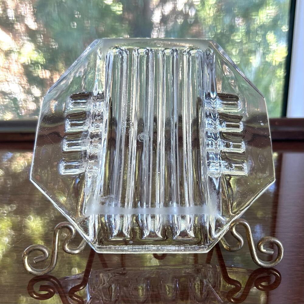 Vintage Mid-Century Art Deco Octagonal Crystal Glass Ashtray – Heavy & Elegant